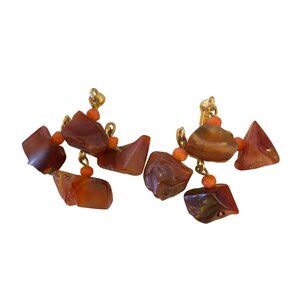 1.25" x 1.25" Vintage Carnelian Clip-On Earrings With Gold-Tone Accents
